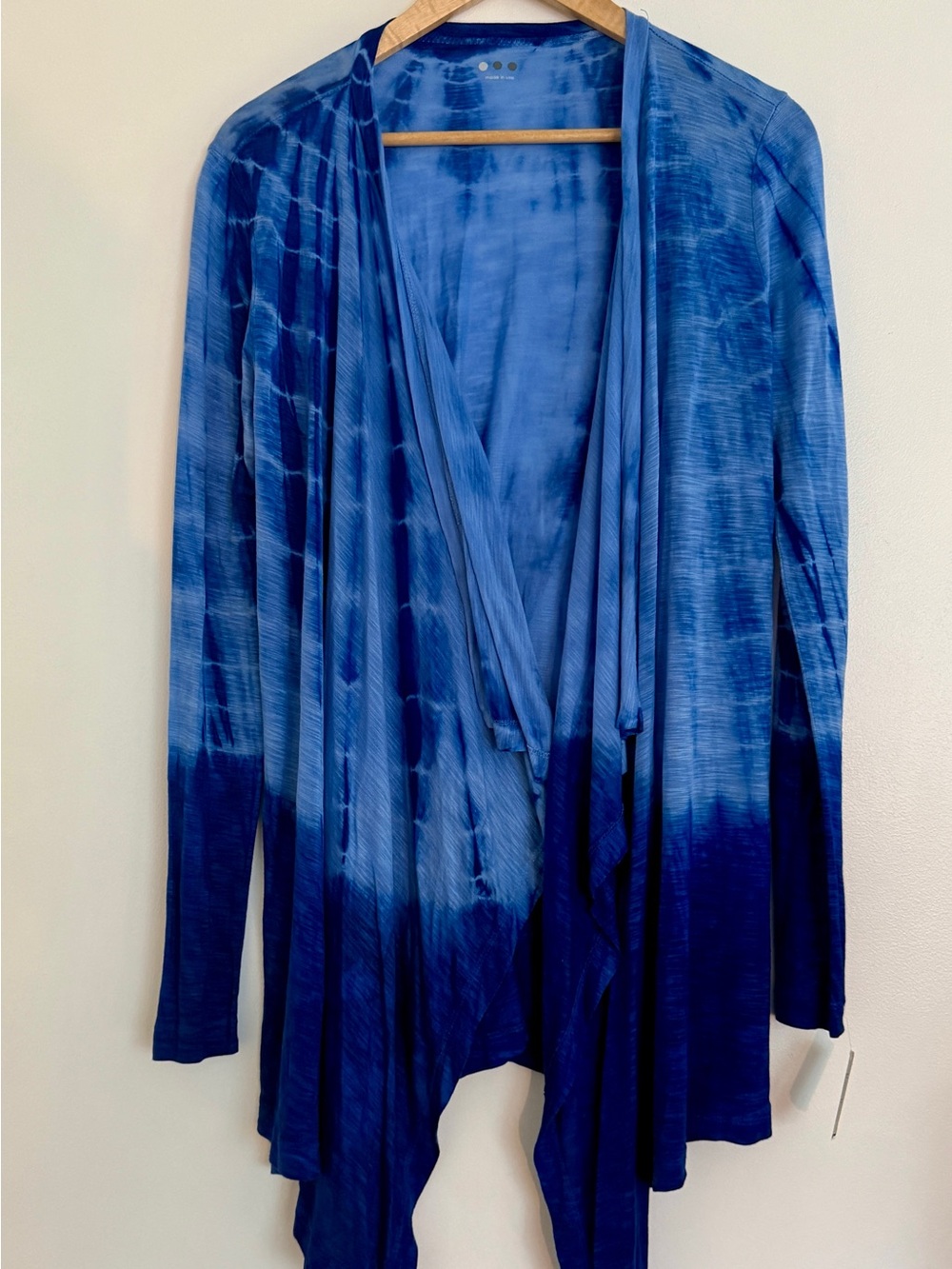 Three Dots Blue Tie-Dye Open Front Drape Cardigan | Size Small